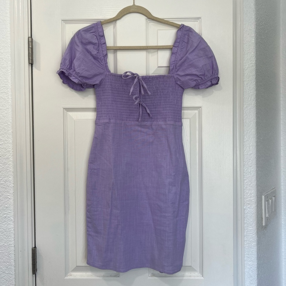 ASTR Lavender Puff-Sleeve Mini Dress